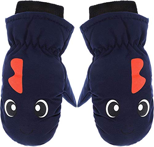 Snow Mittens Winter Ski Mittens Waterproof Warm Cotton-lined Gloves for Kids (Dark Blue, 1-3 Years)