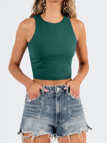 Image of EFAN Women's Double Lined Racerback Crop Tank Top | High Neck Slim Fit Sleeveless Workout Top, No-Bra Essential for Gym, Yoga & Going Out