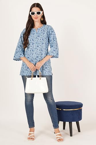Image of Amazon Brand - Anarva Jaipuri Cotton Printed Short Kurti for Women