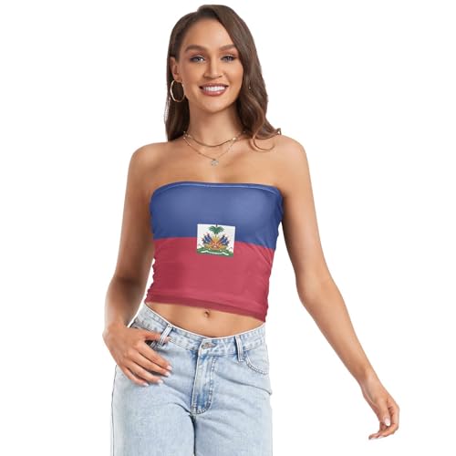 Haiti Flag Womens Tube Tops Crop Tops Sexy Strapless Tank for Summer