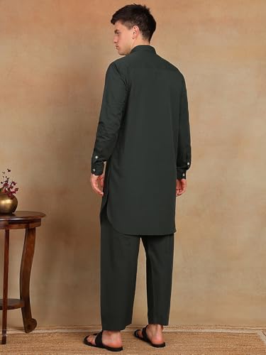 Image of See Designs Men's Full Sleeve Shirt Collar Solid Pathani Kurta with Salwar