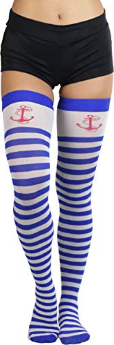 Image of ToBeInStyle Women's Opaque Hosiery Thin Striped Thigh High Long Stocking