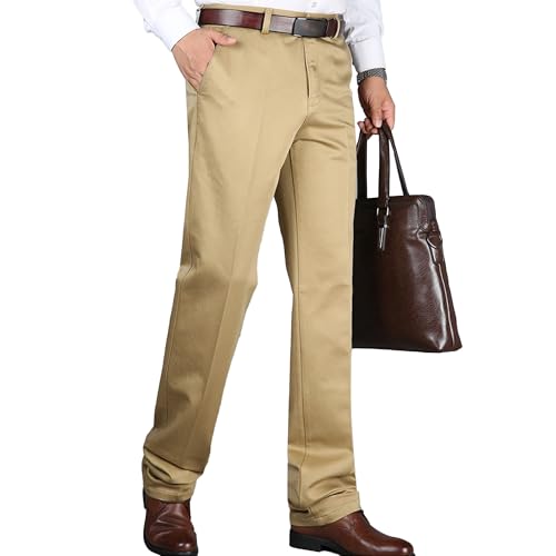 Mens Casual Flat Front Suit Pants Mens Business Work Formal Trouser Straight High Waist Solid Long Man Pants