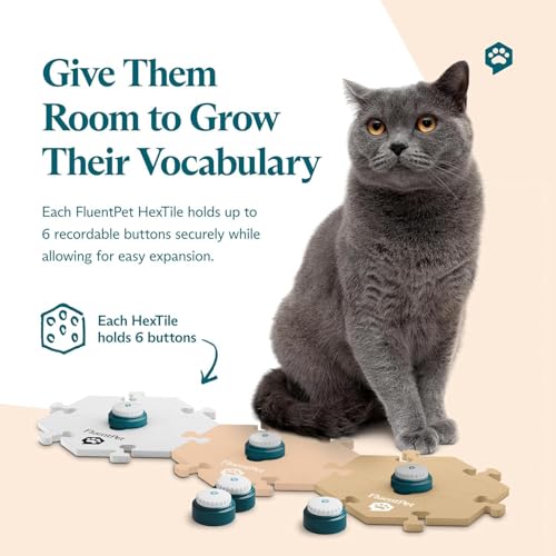 Image of FluentPet Speak Up Get Started Kit with Clearer Upward-Facing Sound - 6 Recordable Buttons for Dogs & 3 Beige HexTiles | Dog & Cat Communication Buttons Set | with Batteries