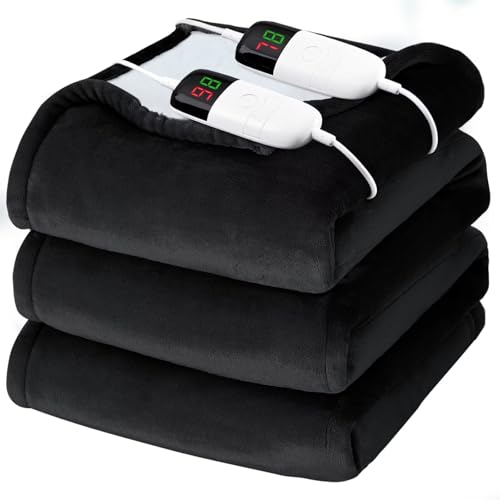 Heated Electric Blanket Queen Size - 84" x 90" Heating Blanket with Dual Control, 10 Levels & 8 Hours Auto Off, Soft Warm Flannel Gift with Over-Heat Protection, ETL & FCC Certified