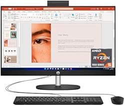 HP 27 inch All-in-One Desktop PC, FHD Display, AMD Ryzen 5 7520U, 16 GB RAM, 512 GB SSD, AMD Radeon Graphics, 