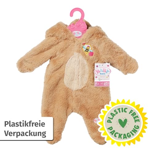Baby Born Bär Kuschelanzug 43cm, Strampelanzug mit Kapuze und Ohren in Teddy-Optik für 43 cm Puppen, 836088 Zapf Creation