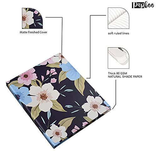 Image of Papboo Dark Floral Hardcover Notebook Diary, (22 X 17.5 cm, 80 GSM, 140 Single Ruled Pages) Journal, Gift