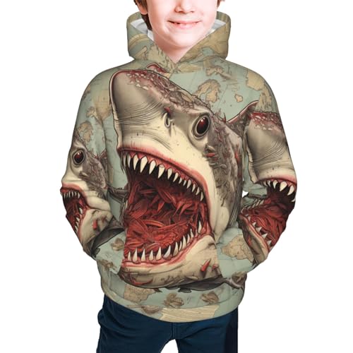 Horror Animal Youth Long Sleeve Pocket Hoodie Sweatshirt Kids Pullover Hooded Tops2