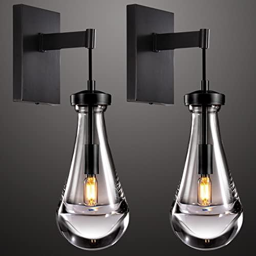 Joyunleo Wall Sconces Set of Two, Rain Drop Sconces Wall Lighting, Black Wall Light Fixtures Indoor, Light Sconces for Bathroom Vanity Light, Bedroom Wall Sconce, Wall Lamp for Living Room Hallway