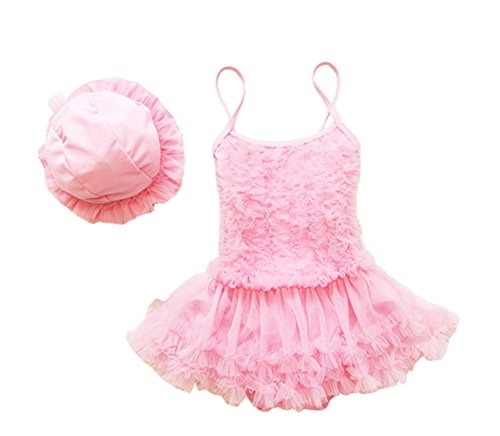 Taiycyxgan Girls Princess Lace Layer Swimsuit TuTu Dress One-Pieces Swimwear Tankini,Pink,Small / 1-2 Years