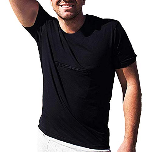 Clever Travel Companion Men's Crew Neck T Shirt with 1 Secret Hidden Pockets for Traveling | Pickpocket Proof