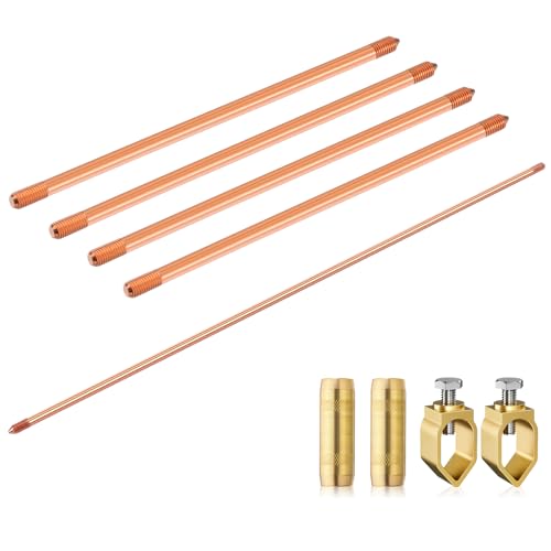 Zonon 2 Pcs 8 ft Ground Rod Kit - 5/8 Inch Plated Clad Copper Grounding Rod with Clamps for Electric...