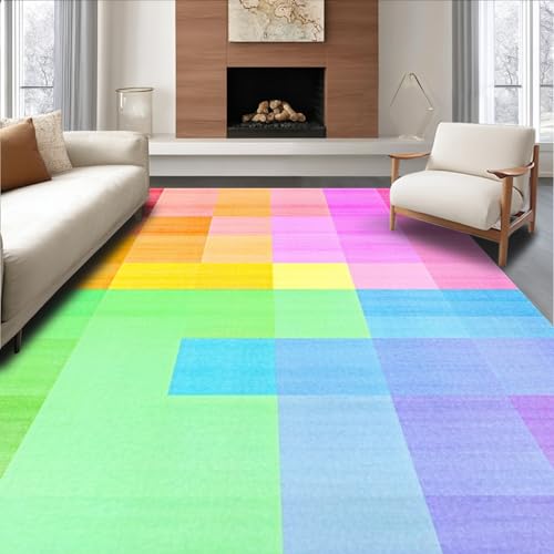 ODIKA Flatwoven High Traffic Area Rug 4x6, Kaleidoscope Pastel Fun