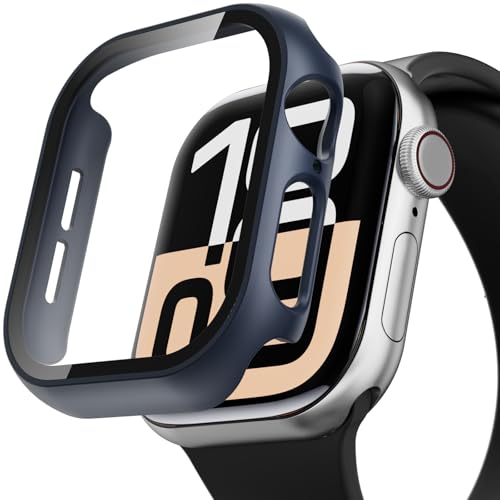 Image of Case Compatible with Apple Watch Series 10 46mm PC Bumper with Tempered Glass Screen Protector Matte Solid Color Hard Cover (Midnight Blue, 46mm)