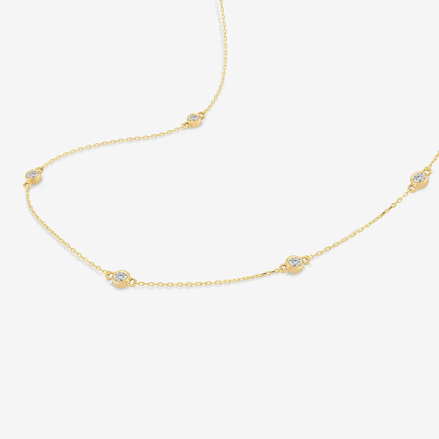 Gelin Solitiare Diamond Station Necklace 10K or 14K Solid Gold - Image 9