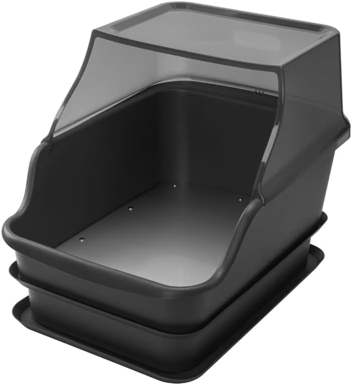 DoubleDecker XL Plus Sifting Cat Litter Box for Pellets - with Hood and Stainless Steel Solid Insert