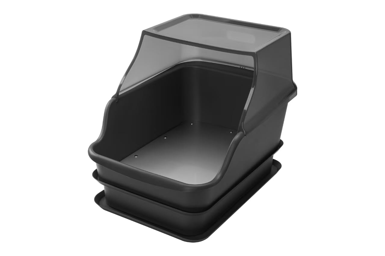 DoubleDecker XL Plus Sifting Cat Litter Box for Pellets - with Hood and Stainless Steel Solid Insert