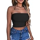 LAGSHIAN Women's Sexy Crop Top Sleeveless Stretchy Solid Strapless Tube Top