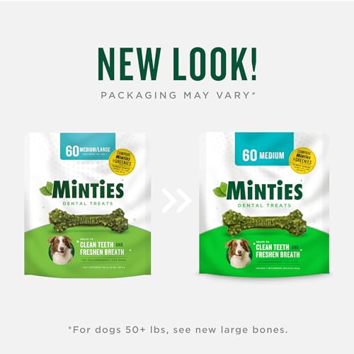 image for Minties Dental Chews for Dogs, 60 Count, Vet-Recommended Mint-Flavored