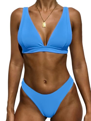 Image of Bathing Suits for Women Deep V Neck Sexy Two Piece Bikini Sets for Women Thong Halter Cheeky Swimsuit