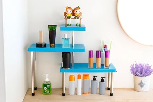 Image of Rack for Kitchen Storage, Corner Shelf for Kitchen, Organizer Rack, 3 Tier Spice, Oil Stand, Tabletop Adjustable Rack for Makeup, Office(Blue)