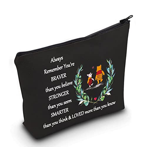 LEVLO Friendship Cosmetic Make up Bag Friend Gift Friendship You are Braver Stronger Smarter Than You Think Makeup Zipper Pouch Bag for Women Girls, Winnie Black, Cosmetic Bag