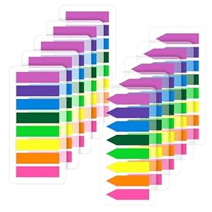 (2000 Pcs) Page Markers Bright Sticky Tabs, Translucent Small Sticky Notes Flags and Arrow Flags, Fluorescent Index Tab Stickers for Notebooks [8 Colors, 10 Sets]