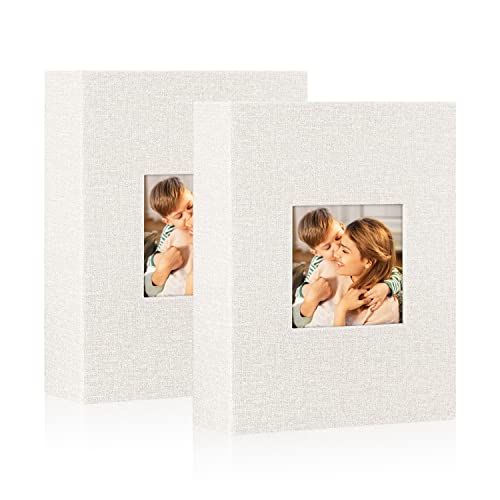 Lanpn Photo Albums 7×5 Pockets, Linen Slip in Top Loading Photo Album Holds 50 Portrait 13x18cm Pictures (Beige, 2 Packs)