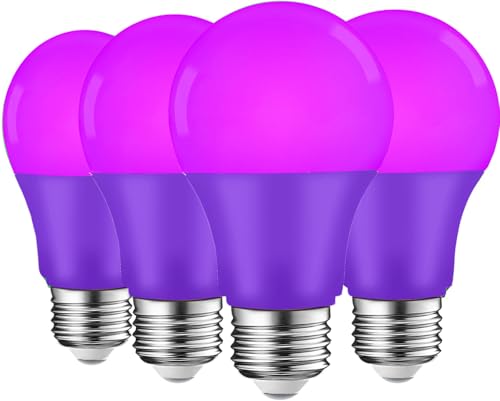 4 Pack LED Purple Light Bulbs A19 9W(60W Equivalent) E26 Base for Party