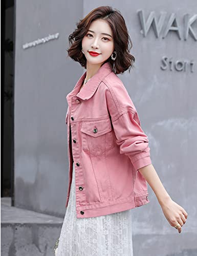 happlan Embroidered Denim Jacket for Women Loose Lapel Button Down Print Shirt Coat Shacket4