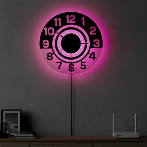Image of 12 Inch Acrylic Modern Neon Wall Clock with LED Backlight | Night Lamp Neon Clock with Clear Visible Numbers for Home,Bedroom,Office Decor | Light Off Show Black Numbers New (Pink)
