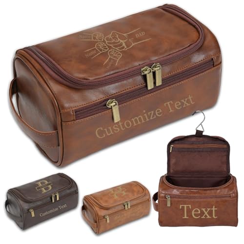Personalizzata Beauty Case da Viaggio Uomo in Pelle, Idea Regalo per Papà o Nonno, San Valentino, Compleanno (Marrone scuro-1)