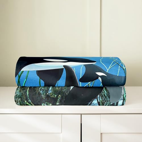 Erosebridal Killer Whale Throw Blanket Queen,Coastal Orcinus Orcas Fleece Blanket,The Underwater World Jellyfish Fuzzy Blanket For Kids Boys Girls,Sea Animals Marine Life Plush Blanket Living Room Decor thumb #2