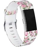 Fitbit Charge 2 Replacement Bands, RedTaro Fitbit Charge 2 Accessory Wristbands Small Large,12 Plain Colors and more Fashion Designs (218 Pink Floral, Small (5.9-8.6)-Inches)