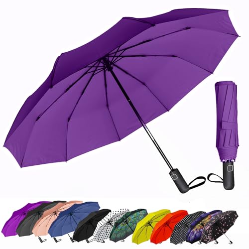 Image of SIEPASA Windproof Travel Compact Umbrella-Automatic Umbrellas for Rain-Compact Folding Umbrella, Travel Umbrella Compact, Windproof Umbrellas for Men Women Teenage.(Purple, 54 Inch)