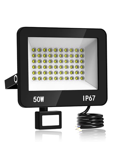 HAPYLUMI Projecteur LED Extérieur avec Détecteur - 50W 5000LM Spot Exterieur Detecteur de Mouvement Blanc Froid 6500K, IP67 Étanche Lampe pour Garage Jardin...