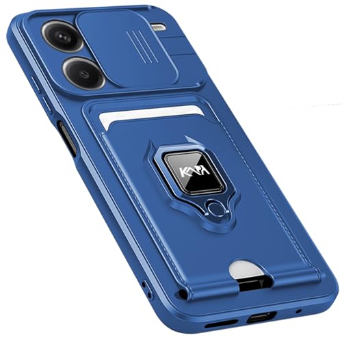 Image of Kapa Bisen Back Cover for Redmi Note 13 Pro Plus (5G) | Inbuilt Camera Slider Ring Stand and Card Pocket Shockproof Slim Bumper Back Case (Blue)