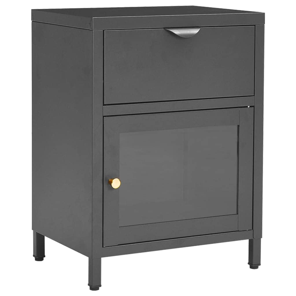Table de chevet anthracite avec tiroir de rangement en acier robuste
