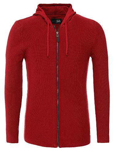 Tazzio D406 - Chaqueta de punto con capucha para hombre Bordeux. L