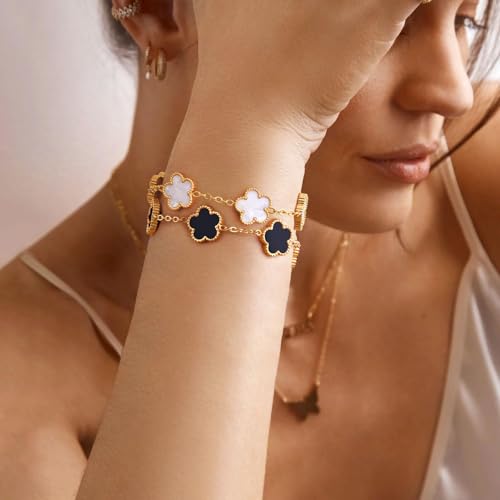 Elegant 18K Gold Plated Women’s Bracelet Set – Floral Charm & Adjustable Stainless Steel Jewelry for Every Occasion - Image 3