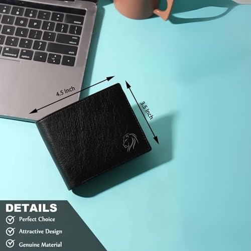 Image of VEMILIO Vegan Leather Wallet for Men with ID Window, Coin Pocket, Zipper Pocket & Multiple Card Slots | Bi-Fold Gents Purse with Currency Compartments | Slim Stylish Men's Wallet (Black)