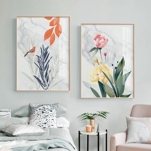 Images murales pour salon style nordique fleurs et feuilles 70x100