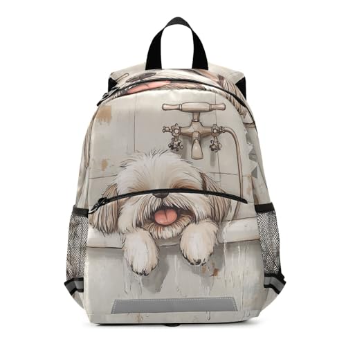 WDdZzyy Mochila de viaje vintage para bañera con diseño de perros Shih Tzu de dibujos animados para niños, bolsa de libros para niños