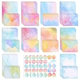 Juego de papel de carta con sobre, 160 unidades de papel de carta 50 A5 a rayas y 50 sobres con 60 pegatinas, 10 colores de papel de carta para niñas