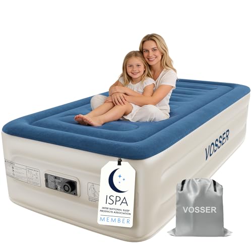 VOSSER Twin Air Mattress with Built-in Pump,Fast & Easy Inflation/Deflation Inflatable Mattress, Foldable Blow Up Mattress with Storage Bag, Inflatable Bed for Home, Camping & Guests