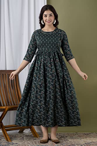 Image of JAIPURFAME Stylish Women's Pure Cotton All Over Printed Kurti Gown, Maternity Dress, and Feeding Dress - Comfortable and Elegant Maternity Wear for Women