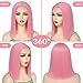 YUPEWG Hot Pink Wig For Black Women Middle Part 12 Inches Synthetic Heat Resistant Daily Party Cosplay Halloween Use (Pink)