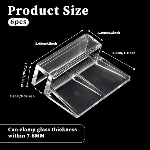 Image of Sliverdew 6 PCS Aquarium Lid Clips, 8mm Clear Acrylic Fish Tank Lid Holder Aquarium Hoods Support Clamps for Rimless Fish Tank Glass Top - for Thickness 8mm