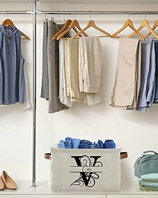 Personalized Gift for Women, Customs Basket with Name Storage Bins for Organizing Shelves, Letter V Customized Closet Organizers, Monogram Words Collapsible Custom Storage Boxes with Handle